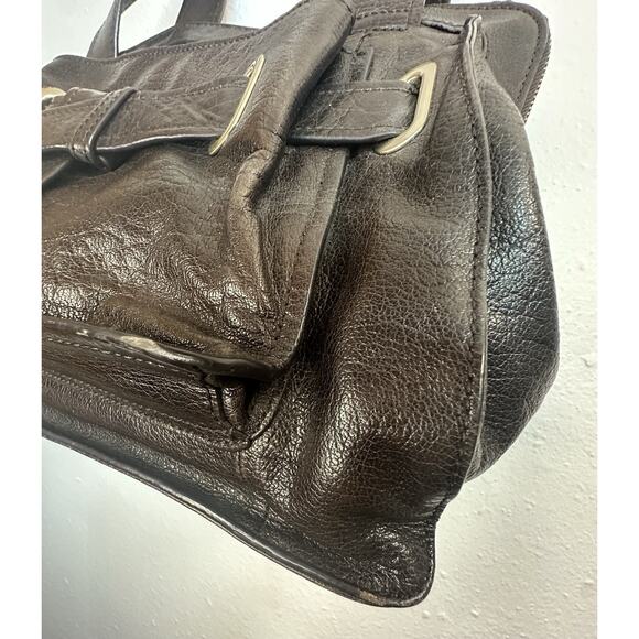 B. Makowsky Dark Brown Leather Purse Handbag With Silver Accents - Picture 5 of 12